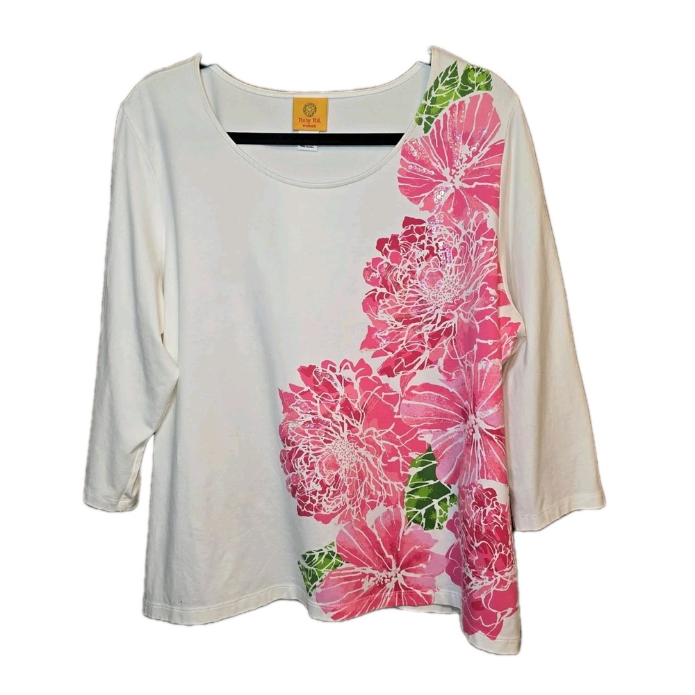 🌺 Ruby Rd Woman Floral Tee Shirt 1X GUC‎ Boho Casual 🌺